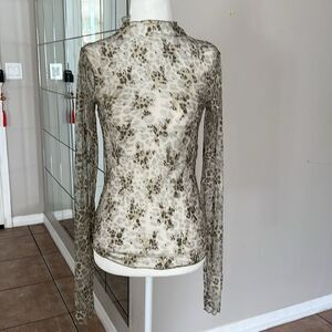 NWOT Free People Lady Lux Printed Sheer Layer Turtleneck Top